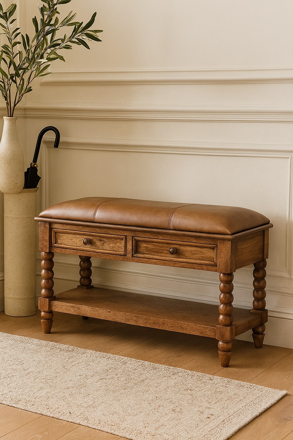 Spindle Leather Bench