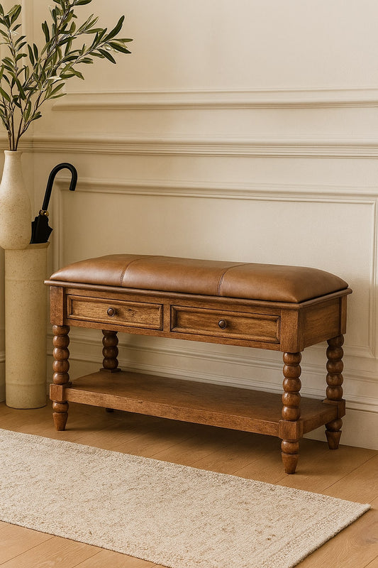 Spindle Leather Bench
